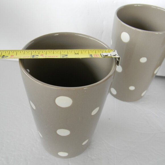 NEW Temp-Tations Polka Dot Set/ 4 16oz CERAMIC Carafe CupS TUMBLERS TAUPE/WHITE - Picture 4 of 5